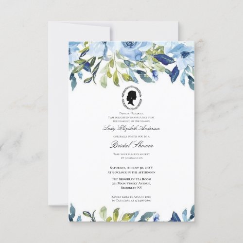 Budget Blue Florals Bridgerton Bridal Shower Invitation