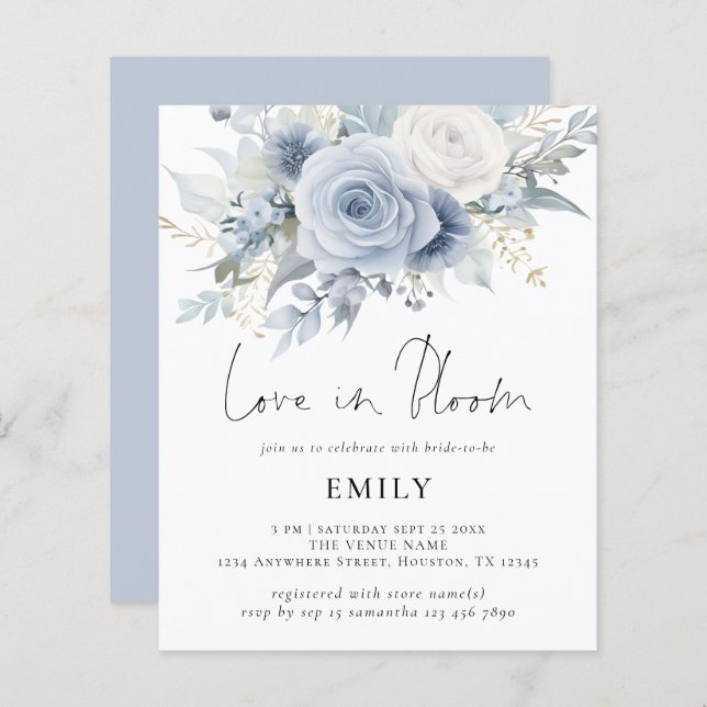 Budget Blue Florals Love in Bloom Bridal Shower (Front/Back)