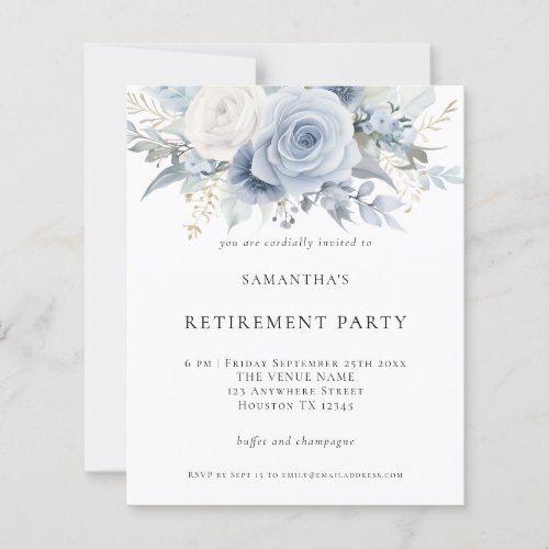 Budget Blue Florals Retirement Party Invitation