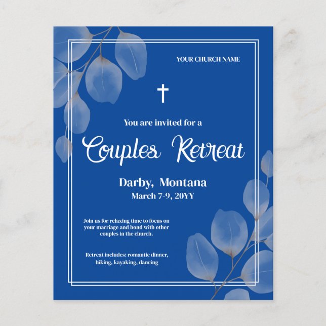 Budget Blue Foliage Couples Retreat Invitation (Front)