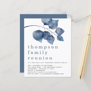 Budget Blue Foliage Family Reunion Party Invite