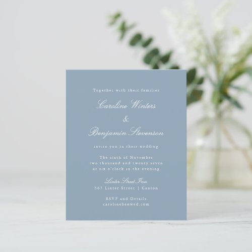 Budget Blue Formal Elegant Wedding Invitation