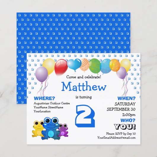 Budget Blue Frog Boys Birthday Invitation (Front/Back)