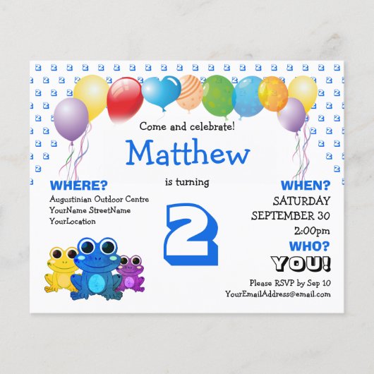 Budget Blue Frog Boys Birthday Invitation (Front)