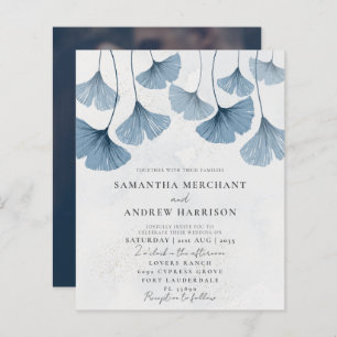 Budget Blue Ginkgo Wedding Invitation