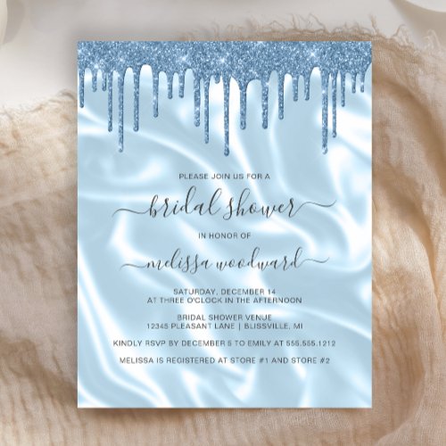 Budget Blue Glitter Satin Bridal Shower Invite