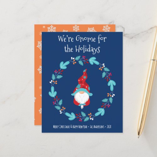 Budget Blue Gnome for Holidays Elf Wreath Card