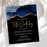 Budget Blue Gold Agate 18th Birthday Invitation<br><div class="desc">This trendy 18th birthday invitation features a watercolor image of an agate geode in shades of blue with faux gold highlights. The words "18th Birthday" appear in faux gold glitter in decorative modern handwriting font. Customize it with the name of the honoree in gold colored text and the details in...</div>