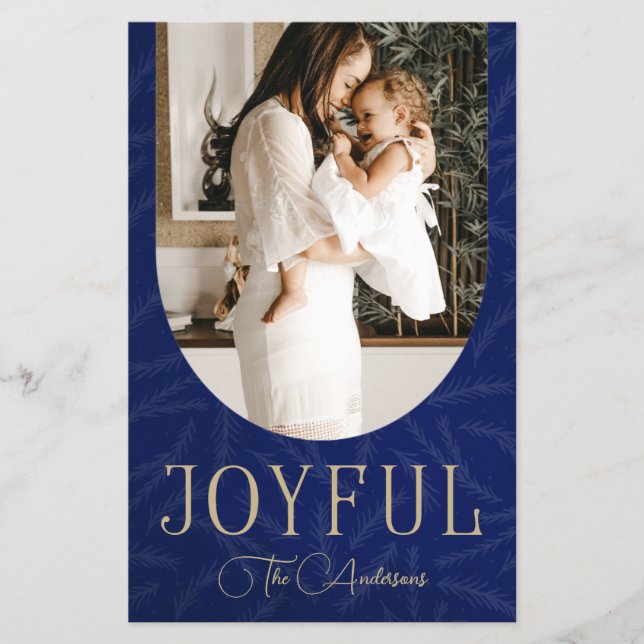 Budget Blue Gold  Arch Joyful Photo Holiday Card (Front)