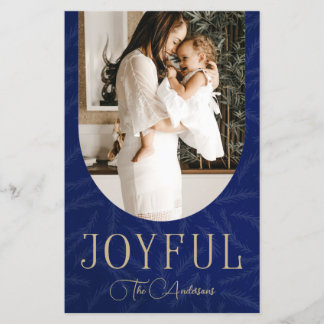 Budget Blue Gold Arch Joyful Photo Holiday Card