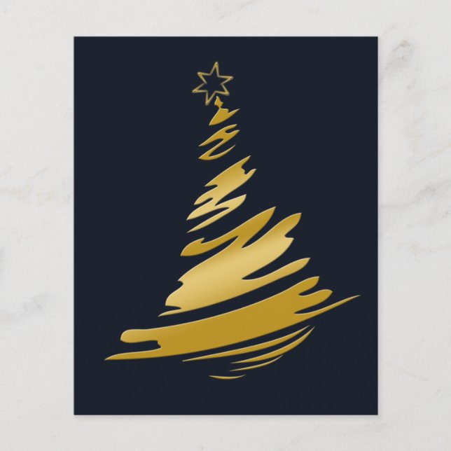 Budget Blue Gold Christmas Tree Holiday Card (Front)