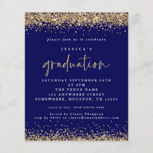 Budget Blue Gold Glitter 2024 Graduation Invite
