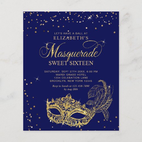 BUDGET Blue Gold Glitter Masquerade Sweet 16