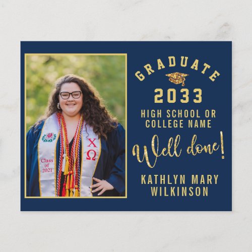 BUDGET Blue Gold Script 4 Photo GRAD Announcement