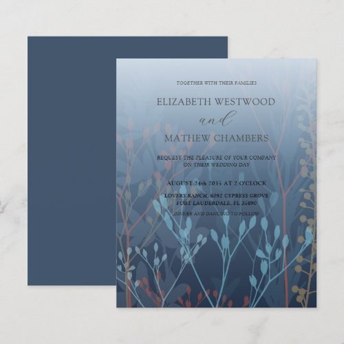 Budget Blue Grasses & Foliage Wedding Invitation
