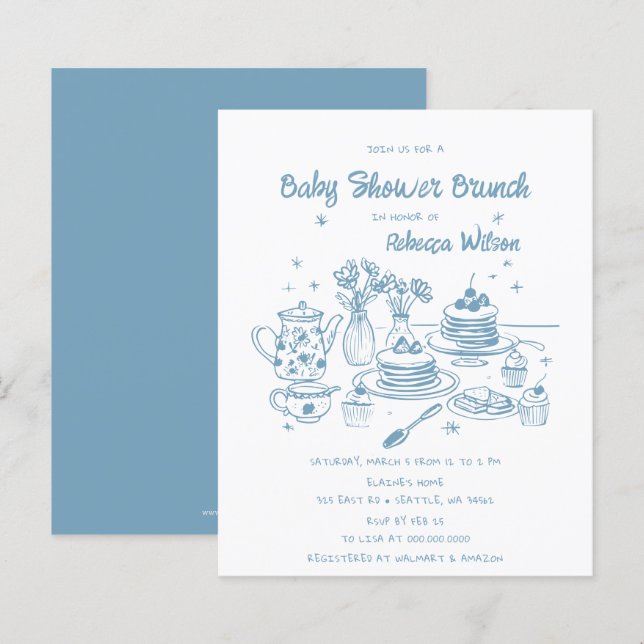 Budget Blue Hand Drawn Boy Baby Shower Brunch (Front/Back)