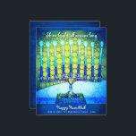 Budget Blue Hanukkah Menorah Shine Bright Card<br><div class="desc">“Shine bright all season long.” White calligraphy script and an artsy, close-up photo illustration of a bright, colorful, blue menorah help you usher in the holiday of Hanukkah. Feel the warmth and joy of the holiday season whenever you send this stunning, colorful Hanukkah budget greeting card. Matching envelopes, stickers, tote...</div>
