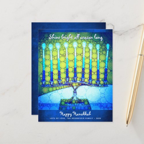 Budget Blue Hanukkah Menorah Shine Bright Card
