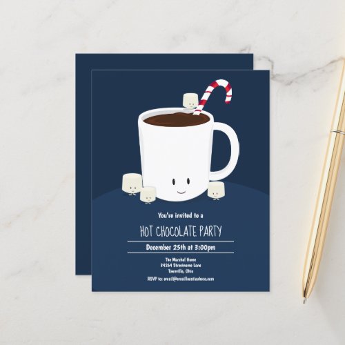 Budget Blue Hot Chocolate Christmas Party Invite