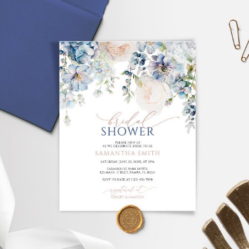 Budget Blue Hydrangea Bridal Shower Invitation
