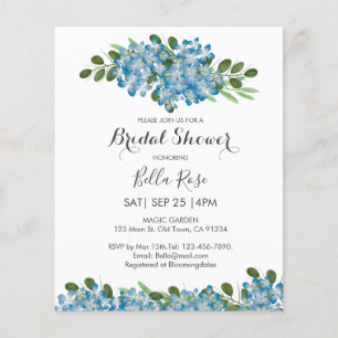 Budget Blue Hydrangea Bridal Shower Invitation