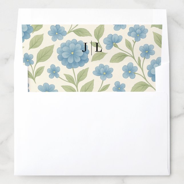 Budget Blue Hydrangea Wedding Envelope Liner (In Envelope)