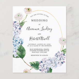 Budget Blue Hydrangea Wedding Invitation