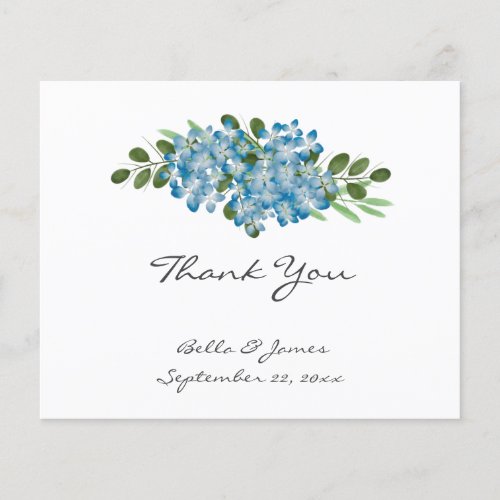 Budget Blue Hydrangea Wedding Thank You Card