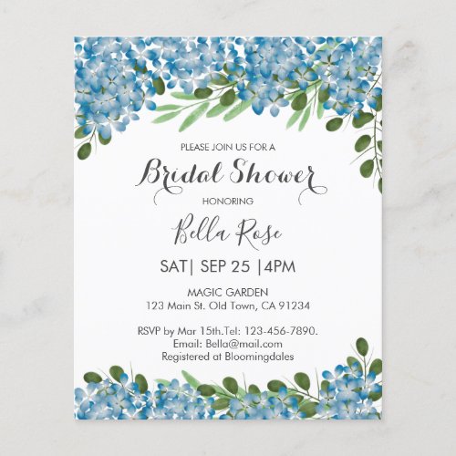 Budget Blue Hydrangeas Bridal Shower Invitation