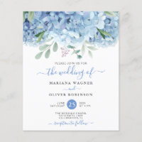 Budget Blue Hydrangeas Floral Wedding Invitation
