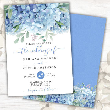 Budget Blue Hydrangeas Floral Wedding Invitation Flyer by WittyPrintables at Zazzle