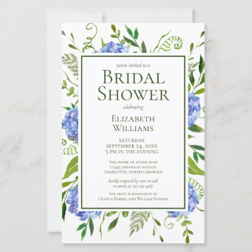 Budget Blue Hydrangeas Watercolor Bridal Shower