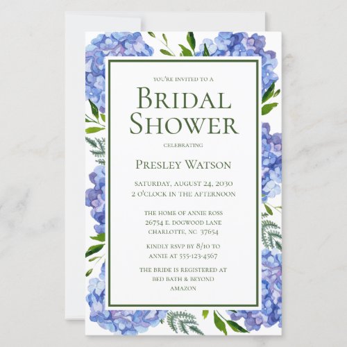Budget Blue Hydrangeas Watercolor Bridal Shower