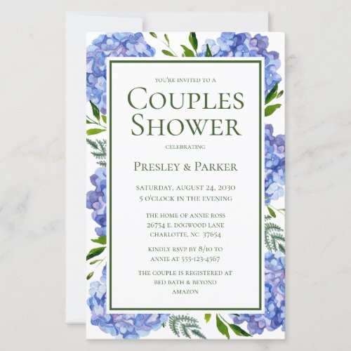 Budget Blue Hydrangeas Watercolor Couples Shower