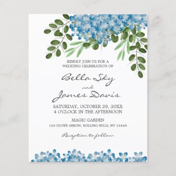 Budget Blue Hydrangeas Wedding Invitation by FancyMeWedding at Zazzle