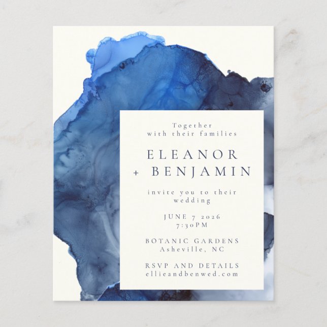 Budget Blue Indigo Abstract Watercolor Wedding  (Front)