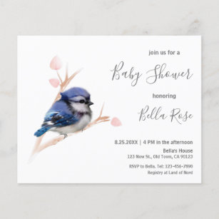 Budget Blue Jay Bird Baby Shower Invitation