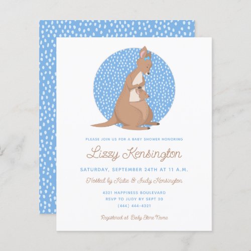 Budget Blue Kangaroo Boy Baby Shower Invitation
