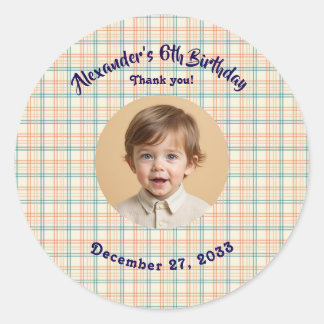 Budget Blue Kids Photo, Kids Birthday Party Classic Round Sticker
