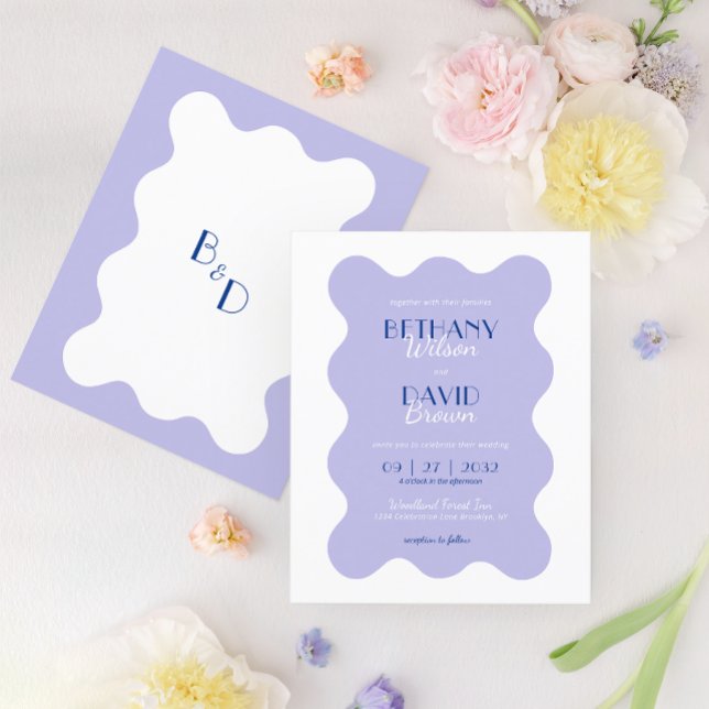 BUDGET Blue Lavender Wave Scallop Monogram Wedding (Creator Uploaded)