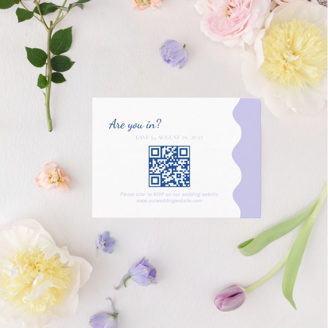 BUDGET Blue Lavender Wave Scallop QR Code Wedding Enclosure Card (Creator Uploaded)