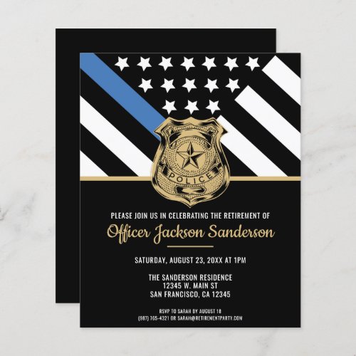 Budget Blue Line Police Retirement Invitation