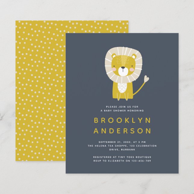 BUDGET Blue Lion Boy Baby Shower Invitation (Front/Back)