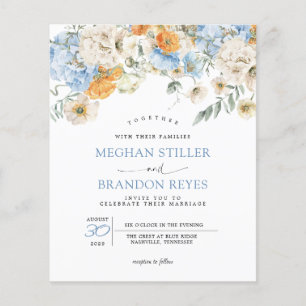 Budget - Blue Marigold Wild Flowers Wedding Invite