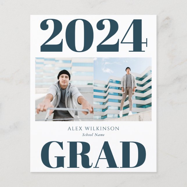 BUDGET Blue Modern Script 2 Photo Invitation Flyer (Front)