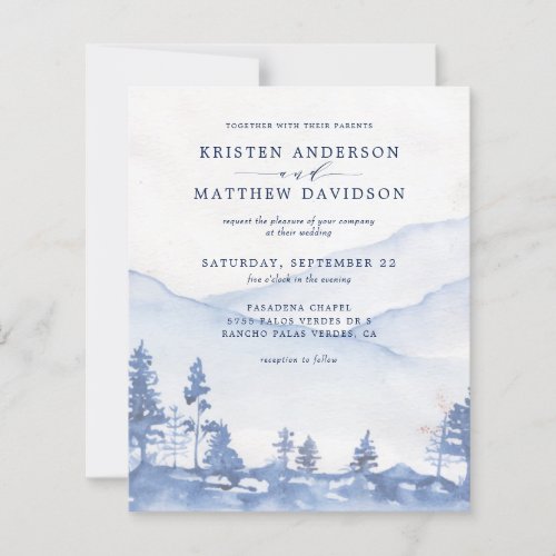 Budget Blue Mountain Watercolor Wedding Invitation