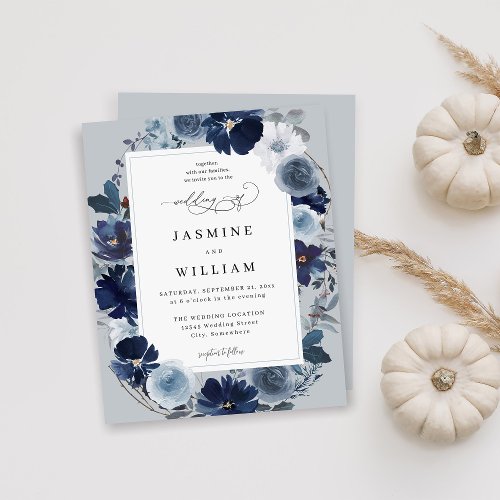 Budget Blue  Navy Floral on Blue Gray Wedding  