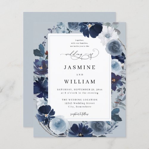 Budget Blue  Navy Floral on Dusty Blue Wedding  