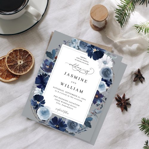 Budget Blue  Navy Floral on Gray Wedding  
