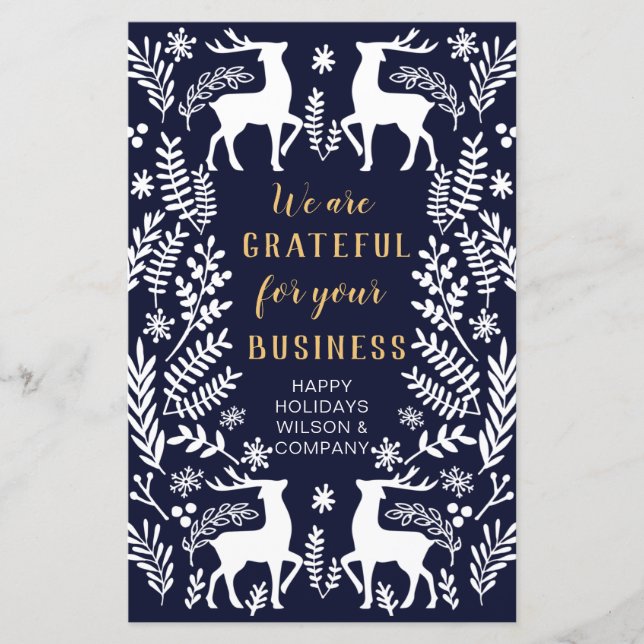 Budget Blue Nordic Reindeer Business Holiday Card (Front)
